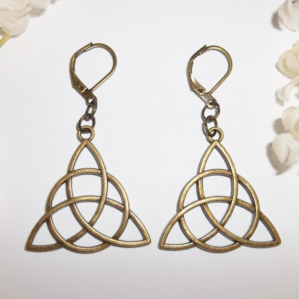 Bronze Triquetra Earrings Statement Celtic Knot Jewelry Dangle Drop Set NWT C435